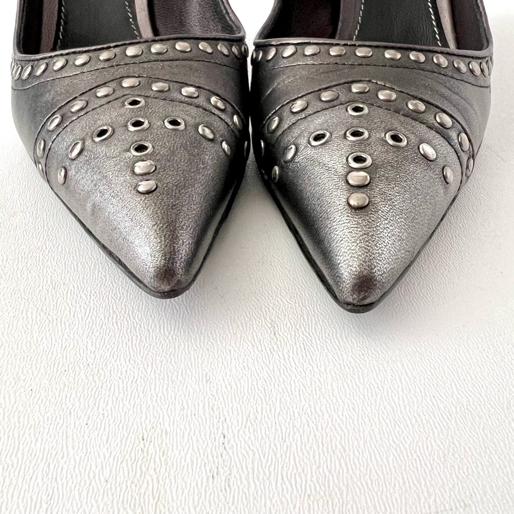 New PRADA | Dark Gray Metallic Studded Mary Jane Pointed Pumps Heels EU 38 New - Picture 5 of 15